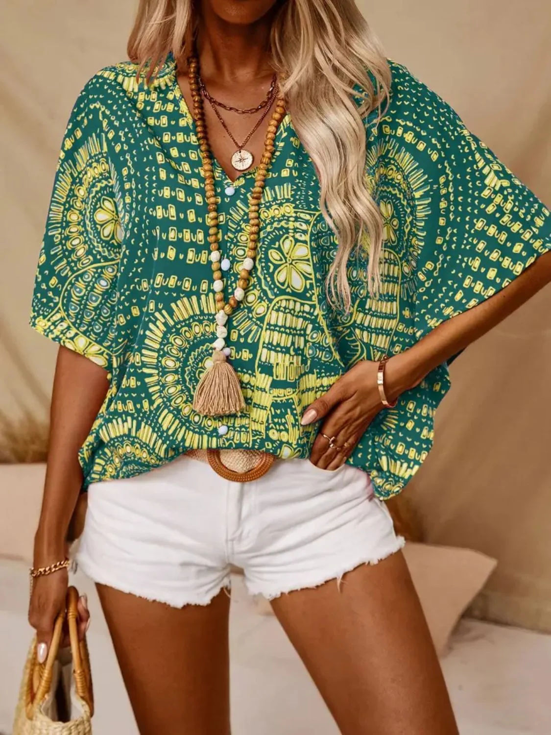 Printed V-Neck Half Sleeve Top - Image 9