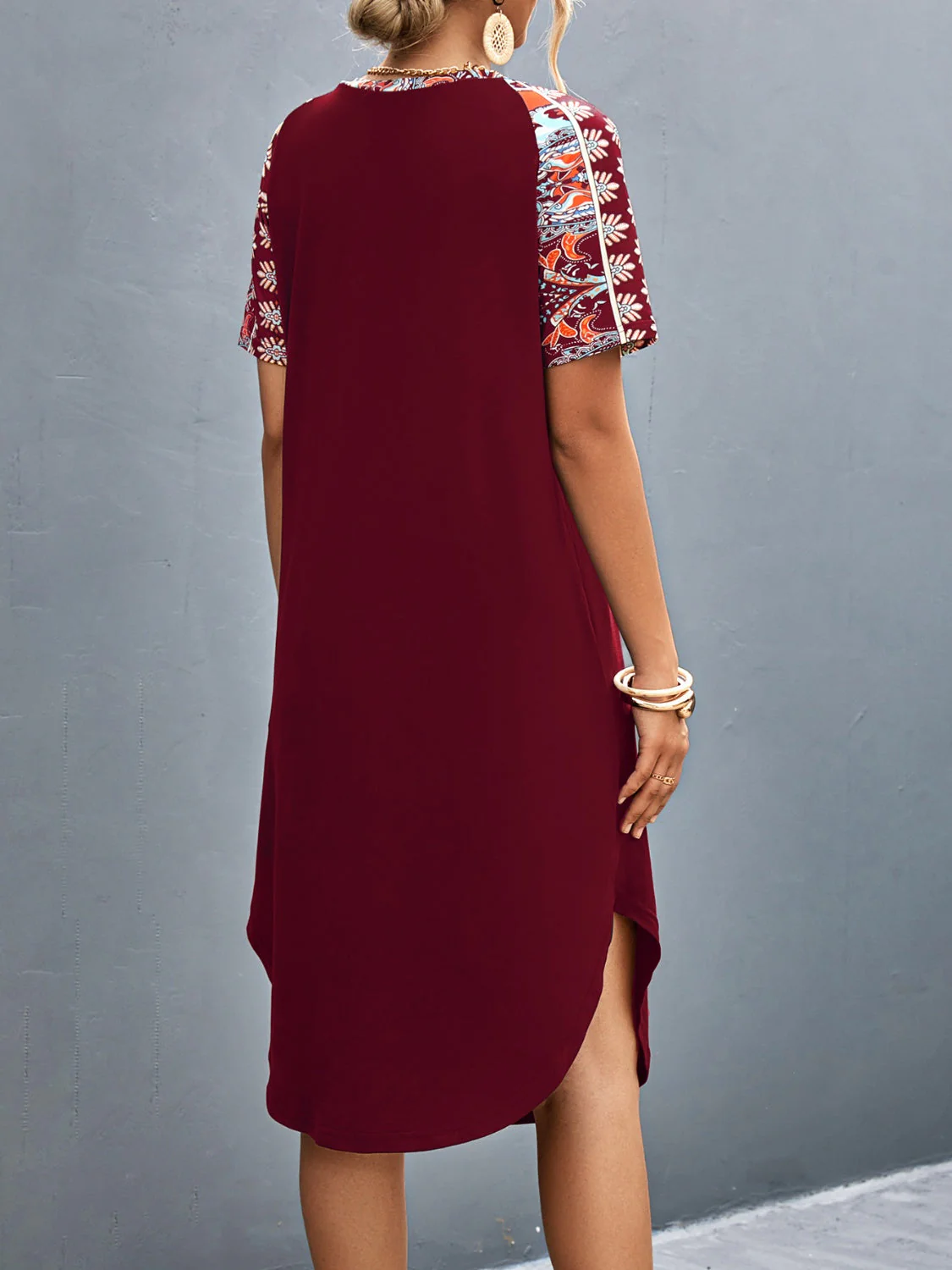 Printed V-Neck Short Sleeve Dress - Image 5