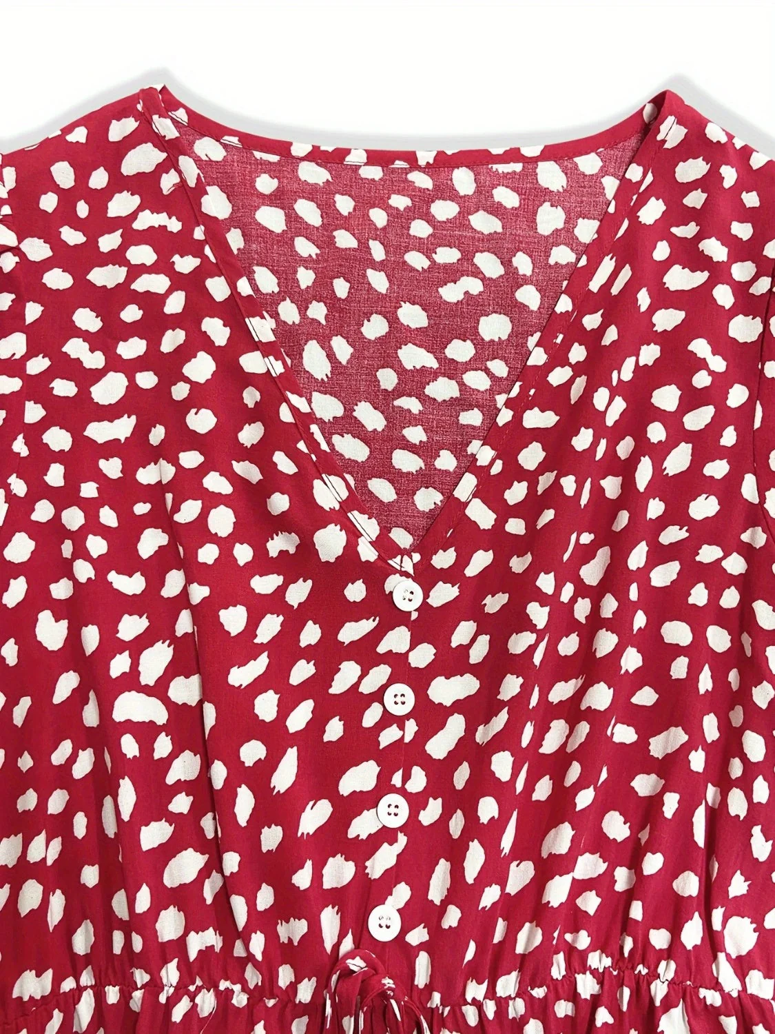 Printed V-Neck Short Sleeve Mini Dress - Image 4