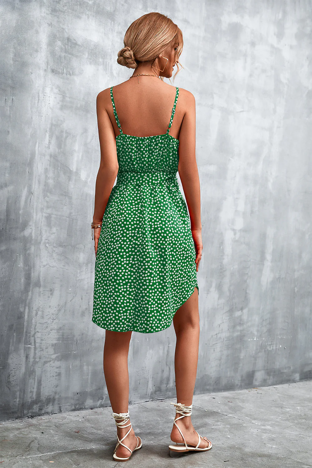Printed V-Neck Tie Waist Mini Dress - Image 12