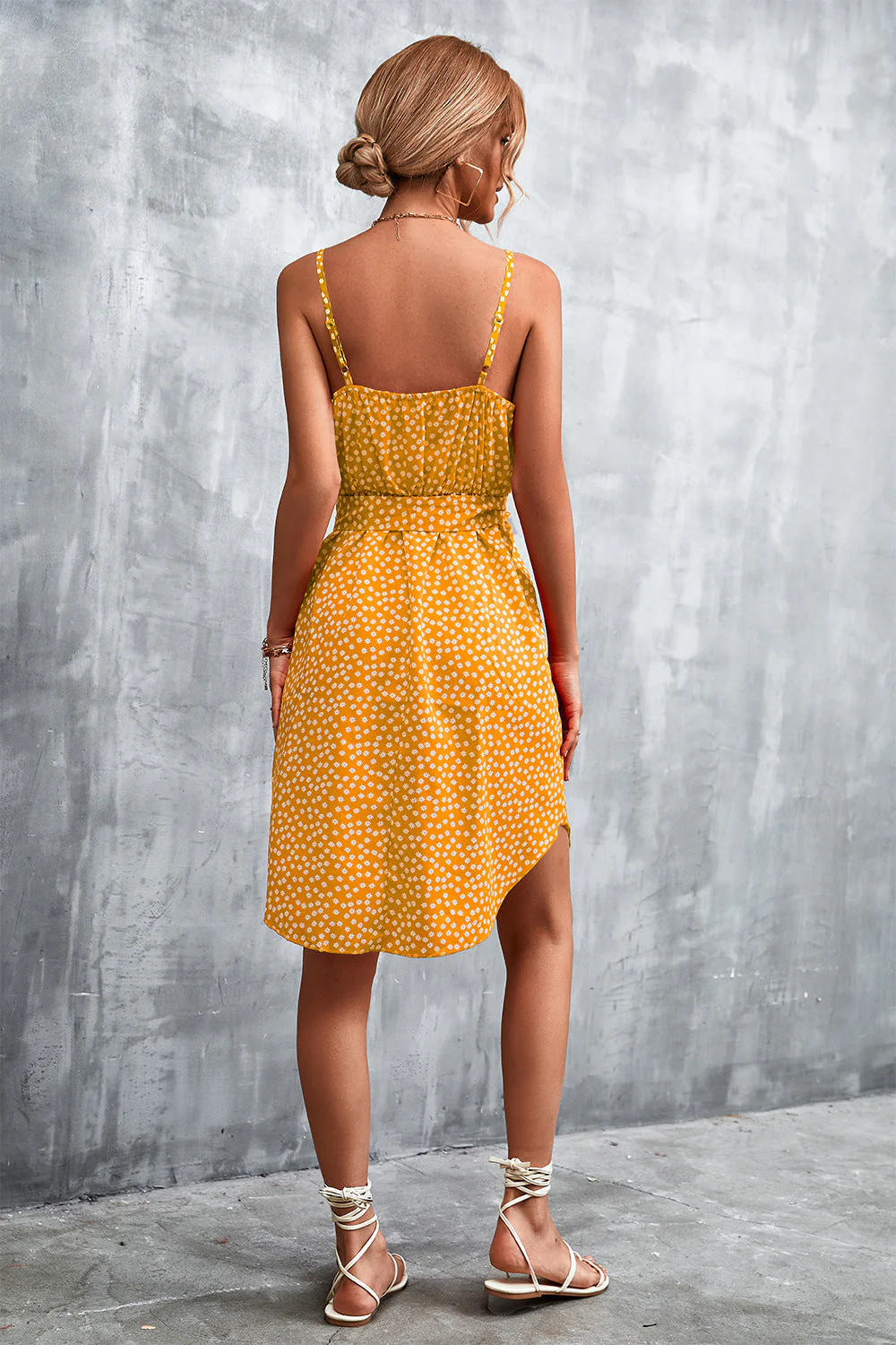 Printed V-Neck Tie Waist Mini Dress - Image 16