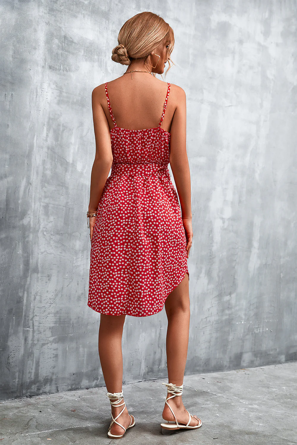 Printed V-Neck Tie Waist Mini Dress - Image 6