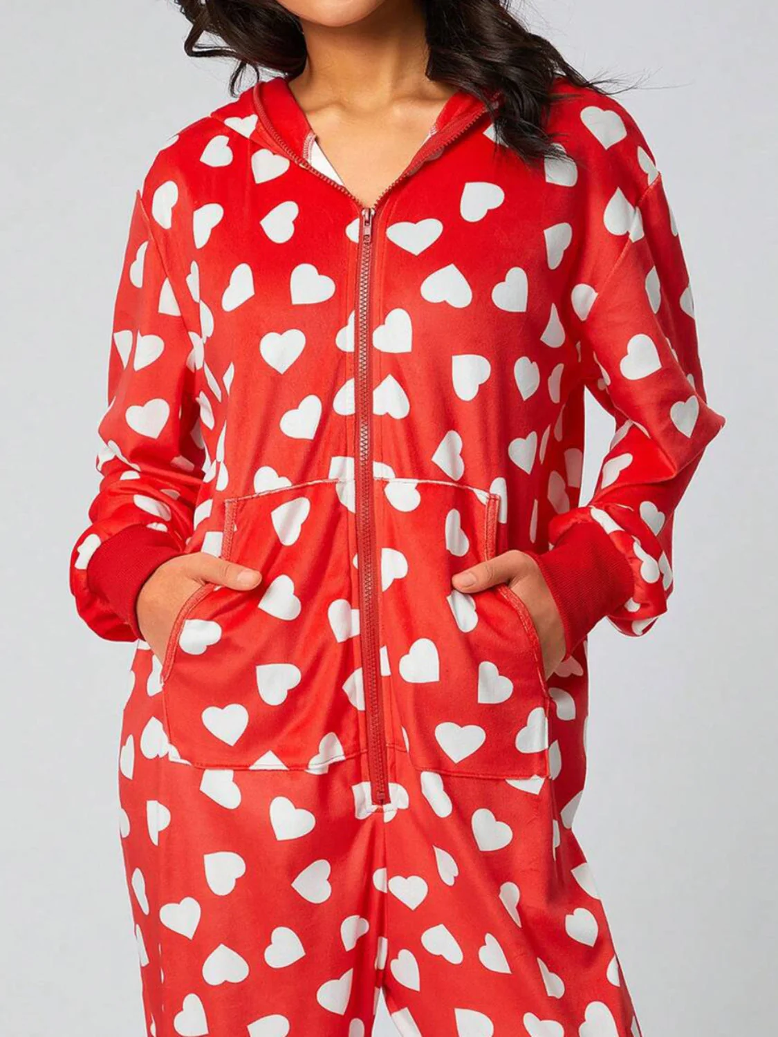 Printed Zip Up Long Sleeve Hooded Jumpsuit - Image 2