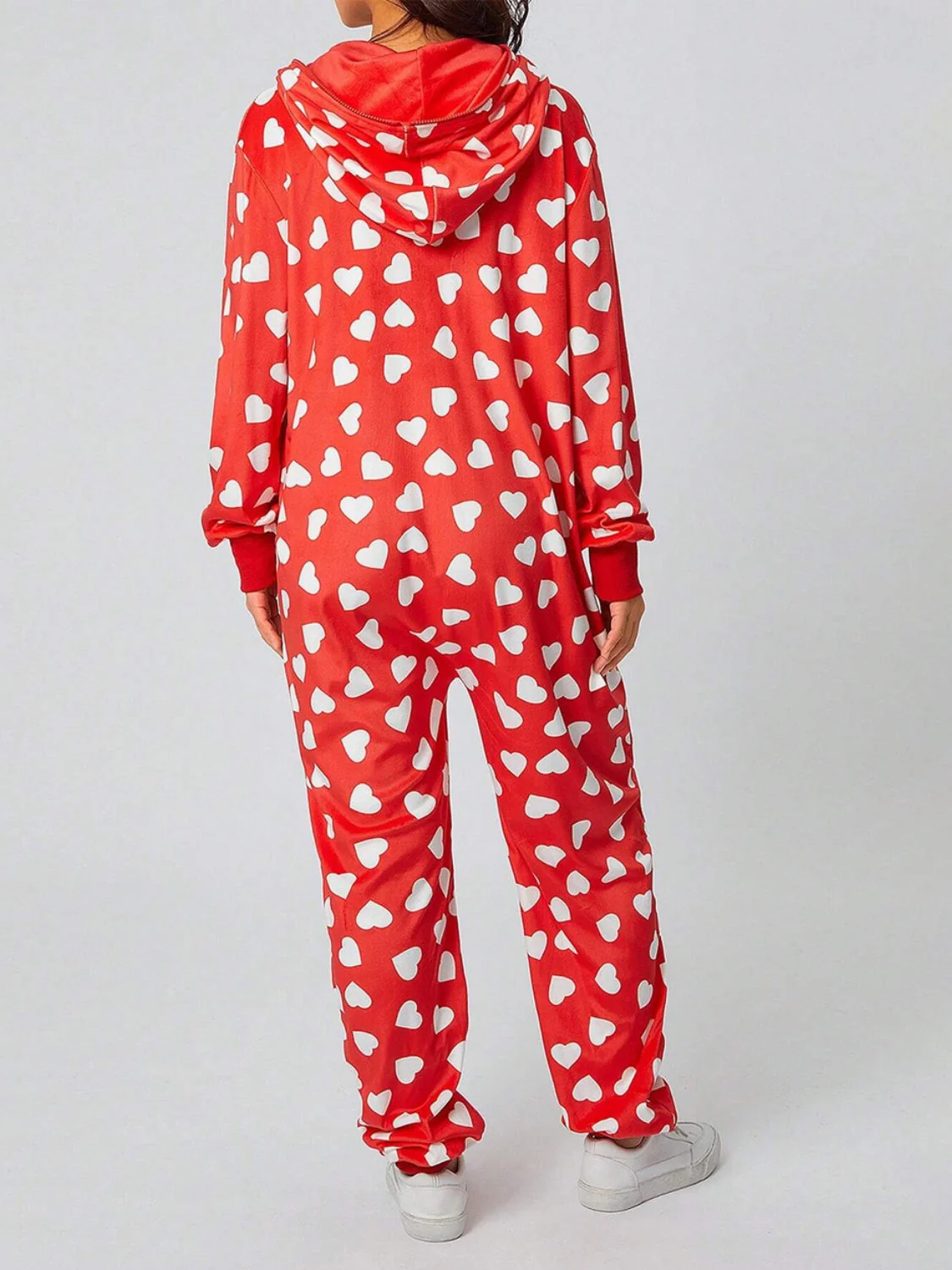 Printed Zip Up Long Sleeve Hooded Jumpsuit - Image 3