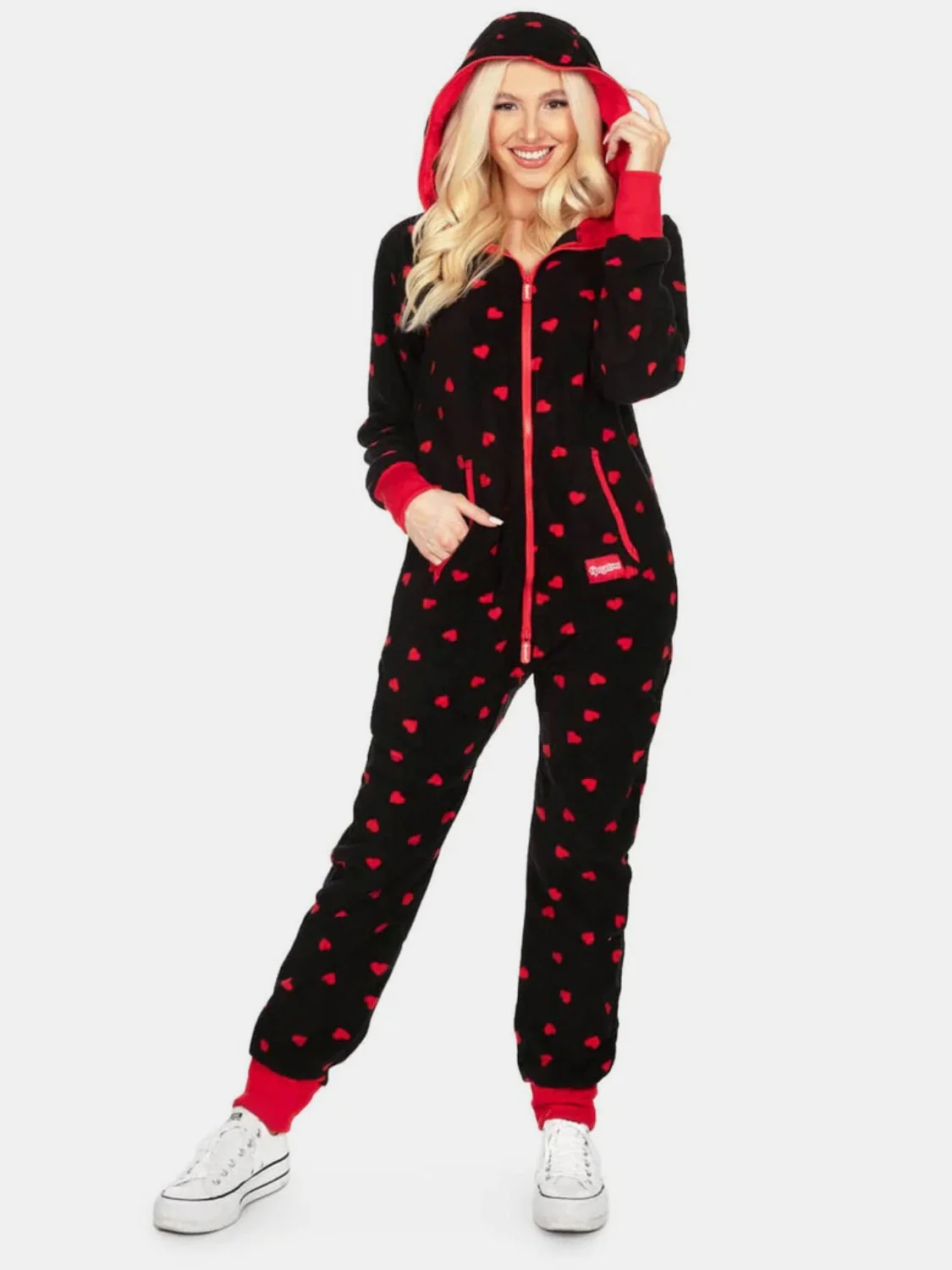 Printed Zip Up Long Sleeve Hooded Jumpsuit - Image 5