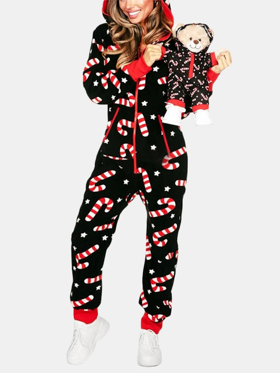 Printed Zip Up Long Sleeve Hooded Jumpsuit - Image 8