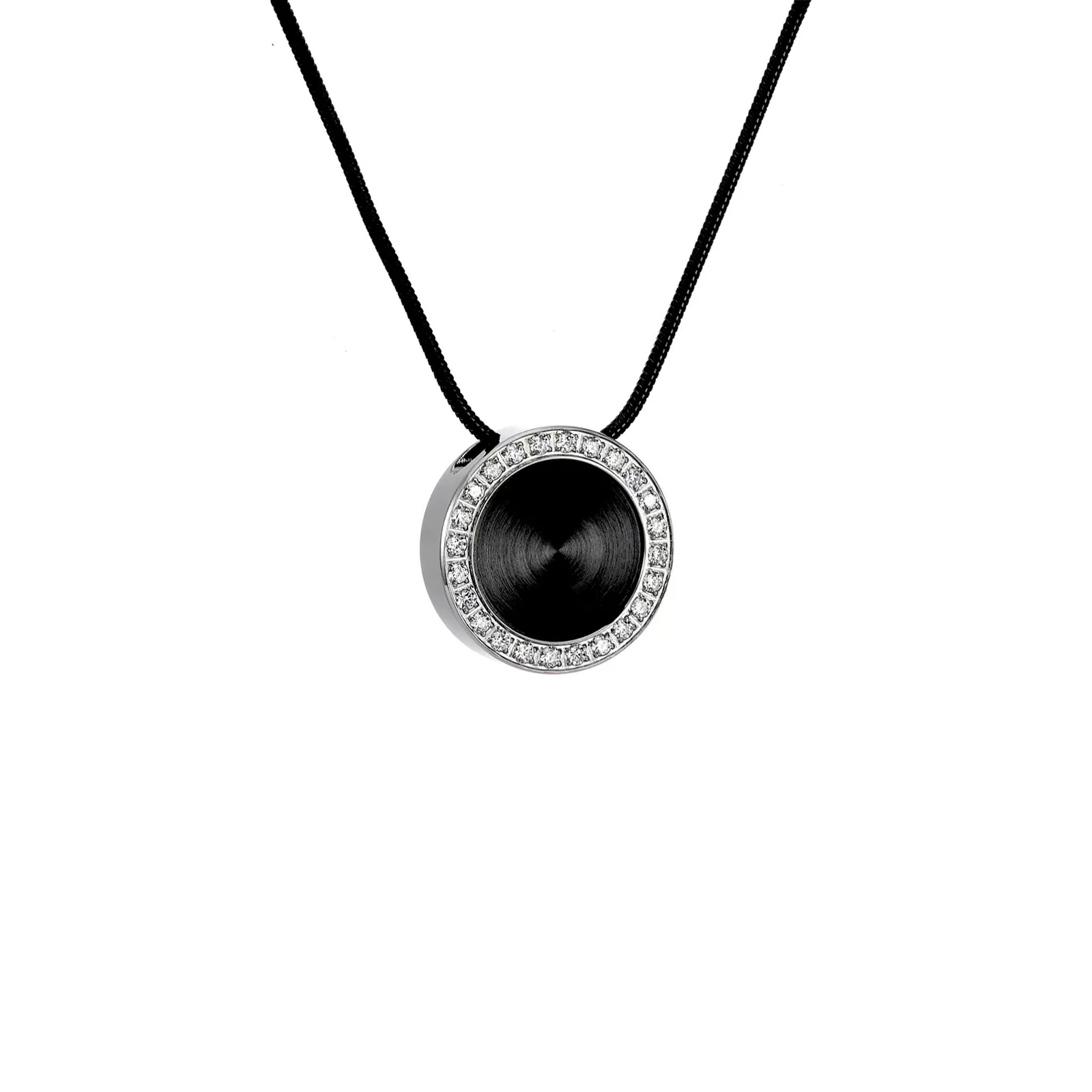 PT800WB B.Tiff Black Enamel Pavé 30-Stone Halo Pendant by B.Tiff New York - Image 2