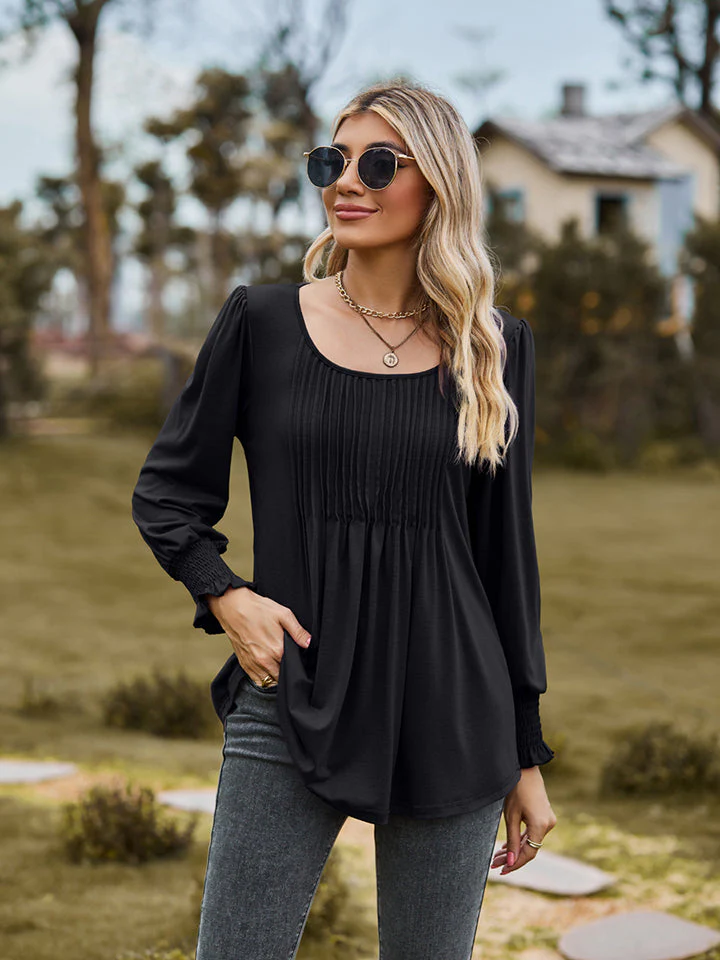 Puff Sleeve Pleated Blouse - Image 13