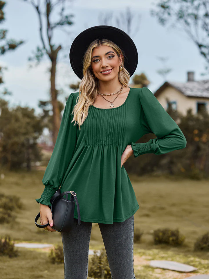 Puff Sleeve Pleated Blouse - Image 17