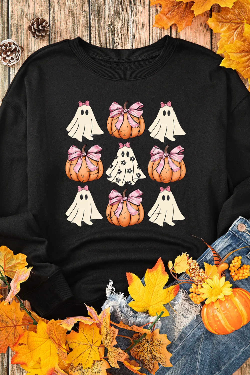 Pumpkin & Ghost Round Neck Long Sleeve Sweatshirt - Image 4