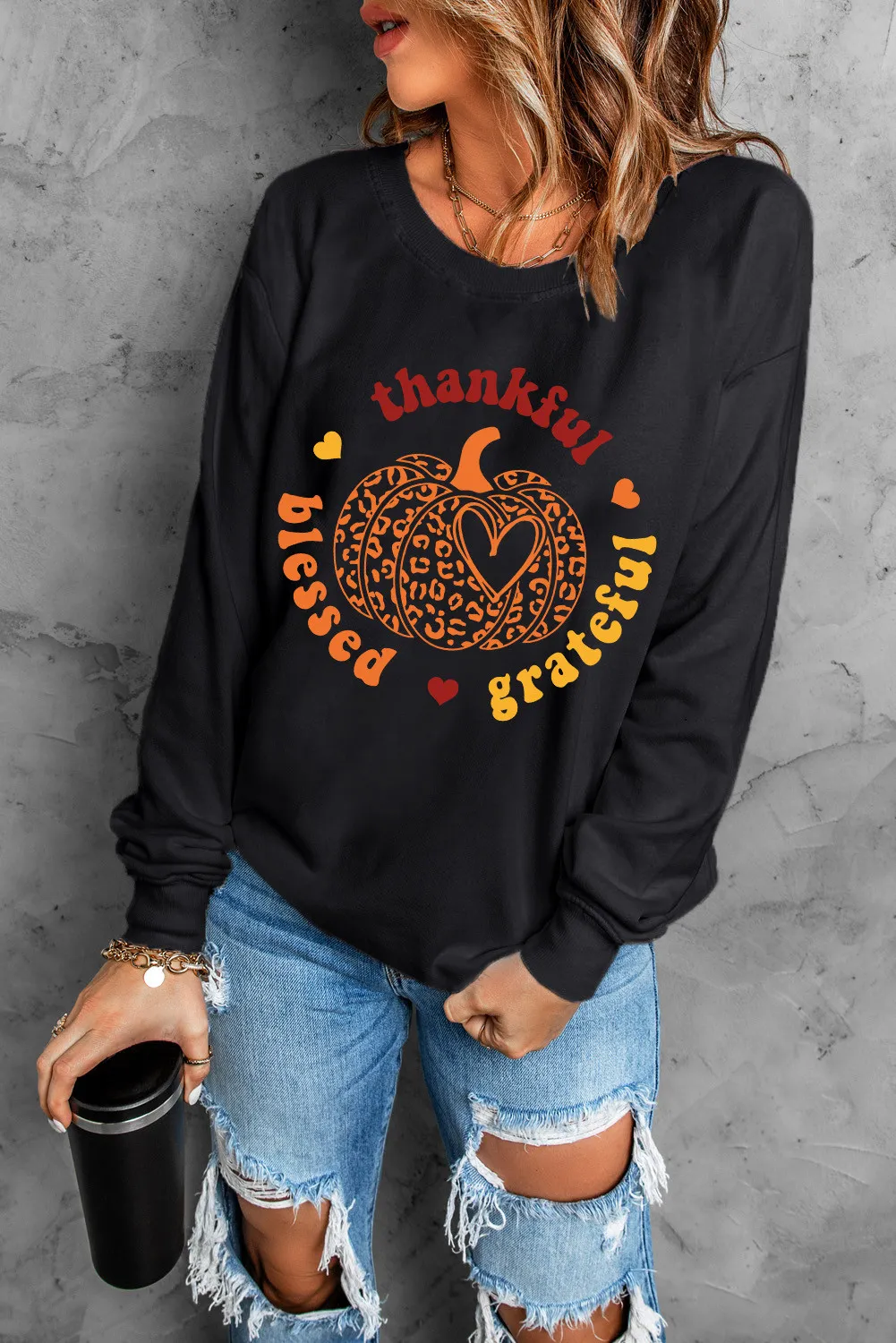 Pumpkin Graphic Long Sleeve Sweatshirt - Image 2