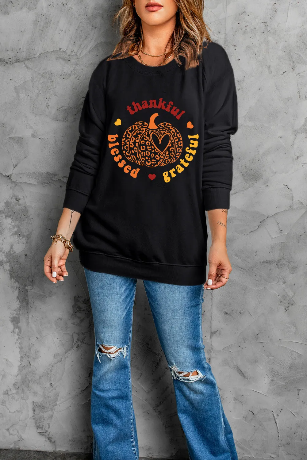 Pumpkin Graphic Long Sleeve Sweatshirt - Image 4