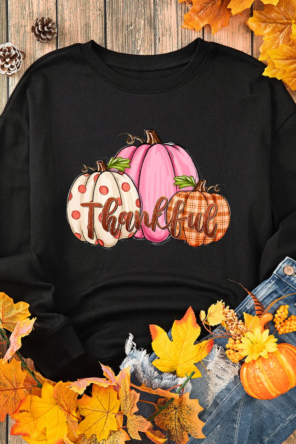 Pumpkin Graphic Round Neck Dropped Shoulder Sweatshirt - Image 3