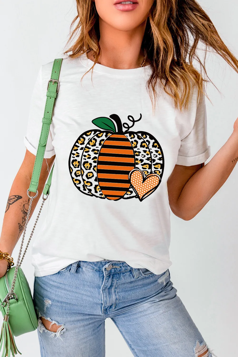 Pumpkin Graphic Round Neck Short Sleeve T-Shirt - Image 4