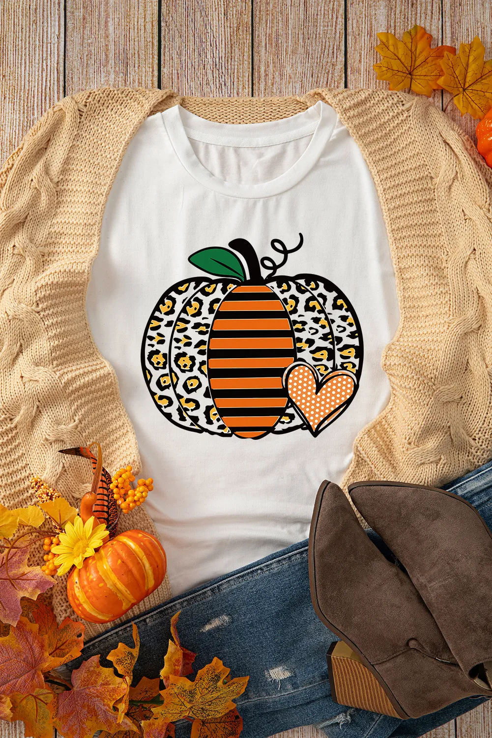 Pumpkin Graphic Round Neck Short Sleeve T-Shirt - Image 5