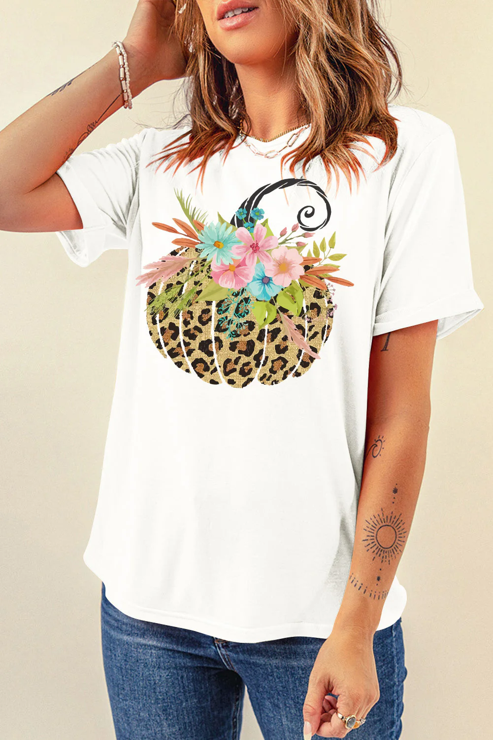 Pumpkin Graphic Round Neck Short Sleeve T-Shirt - Image 2