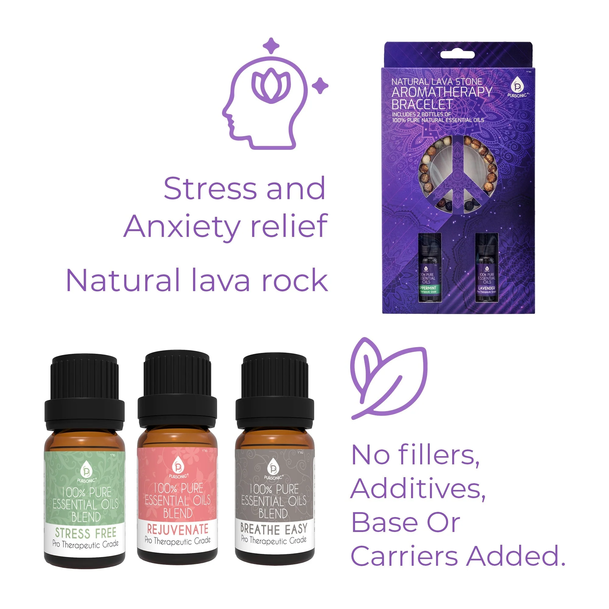Pursonic Aromatherapy Bliss Bundle: Lava Stone Bracelet + Pure Essential Oils. by Pursonic - Image 3