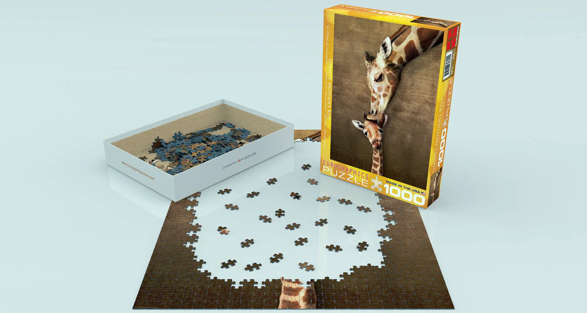 Puzzle: Animal Life Photography - Giraffe Mother's Kiss - Image 2