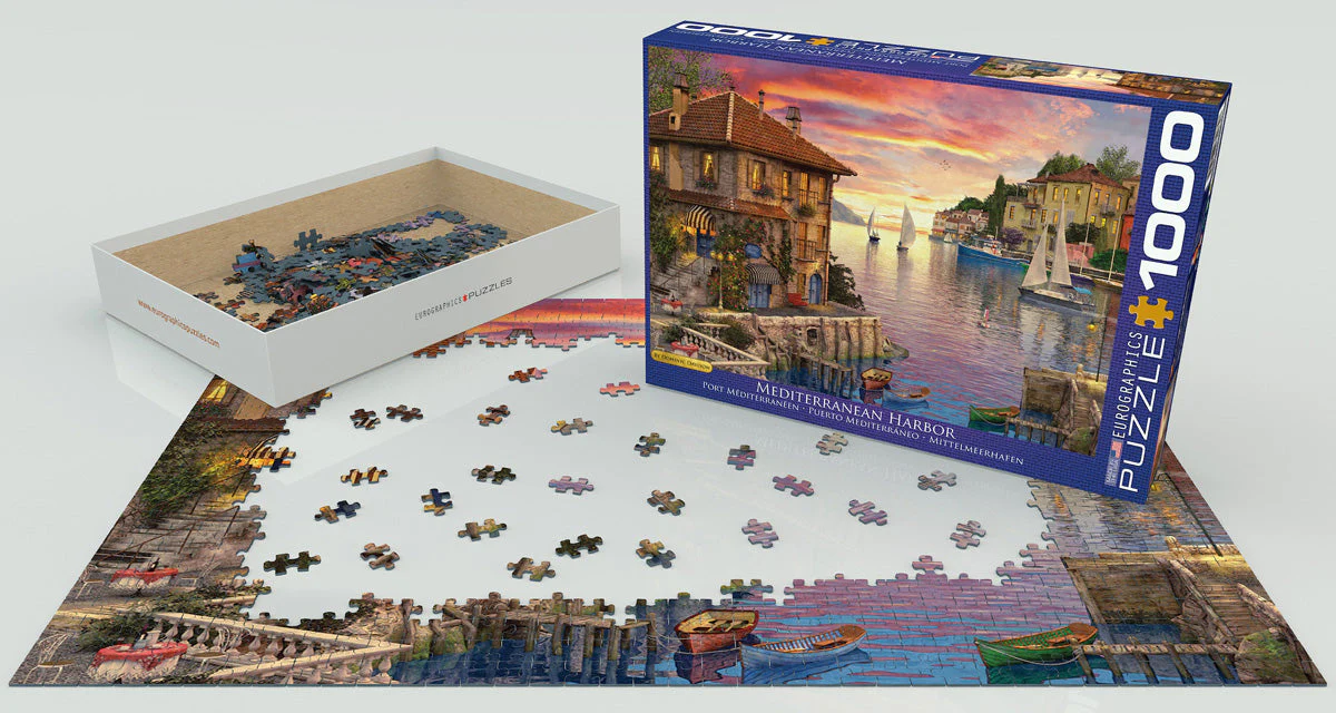 Puzzle: Artist Series - Mediterranean Harbor by Dominic Davison - Image 2