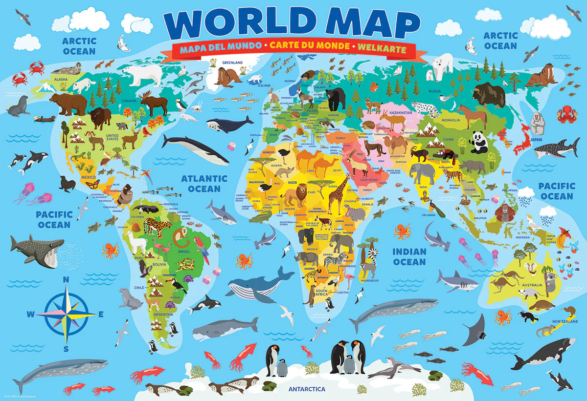 Puzzle: Educational Charts for Kids - Illustrated Map of the World - Image 2