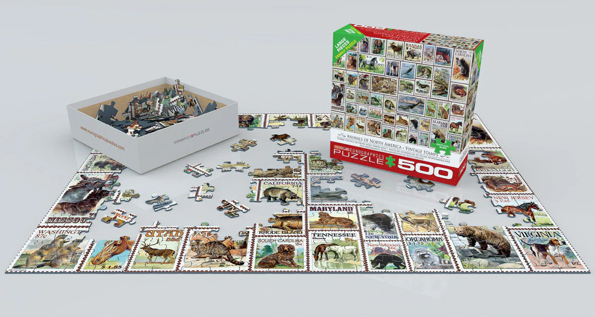 Puzzle: Variety 500 Pieces - Animals of North America - Vintage Stamps - Image 2