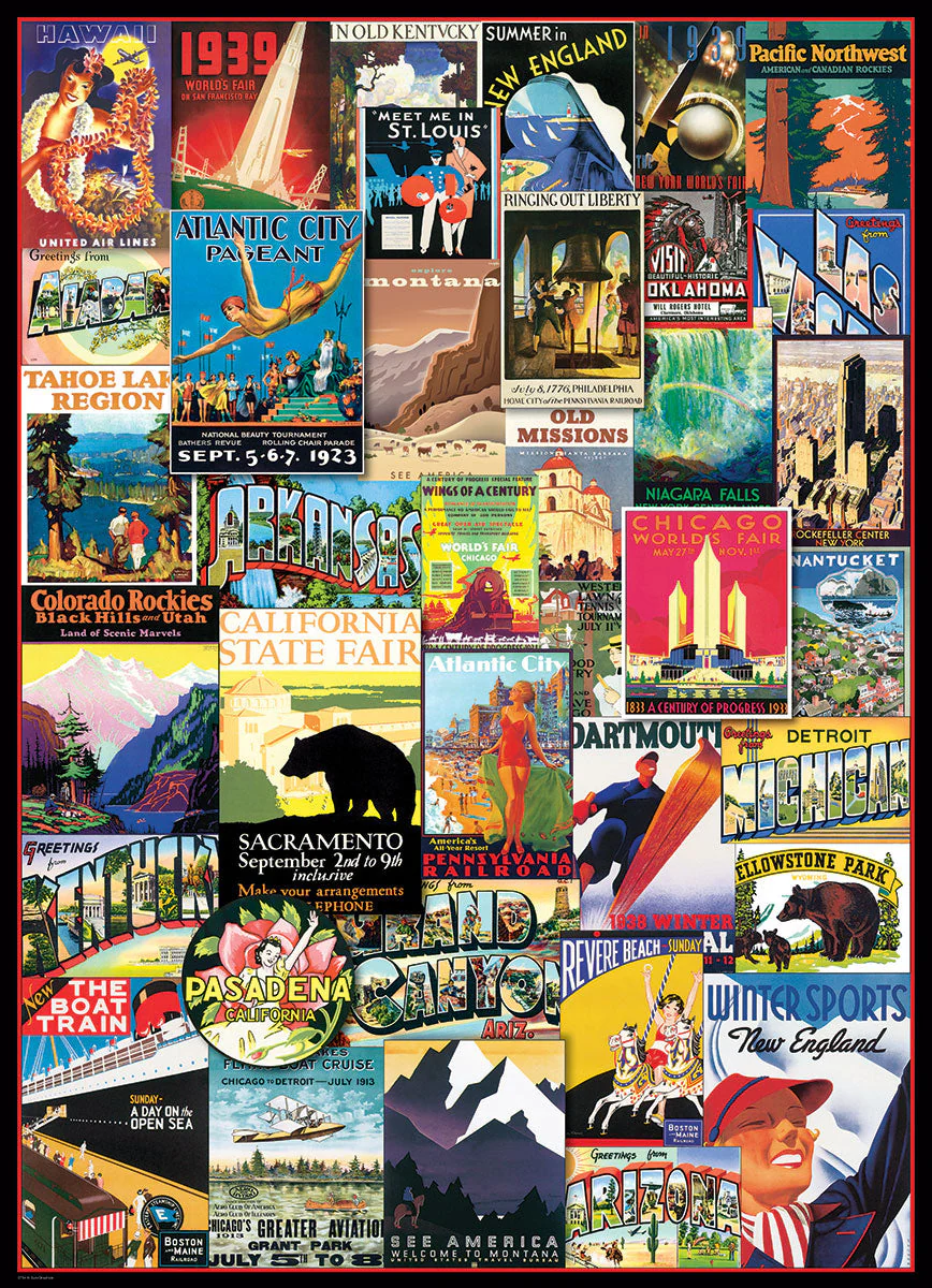 Puzzle: Vintage Art Collages - Travel USA Vintage Posters - Image 2