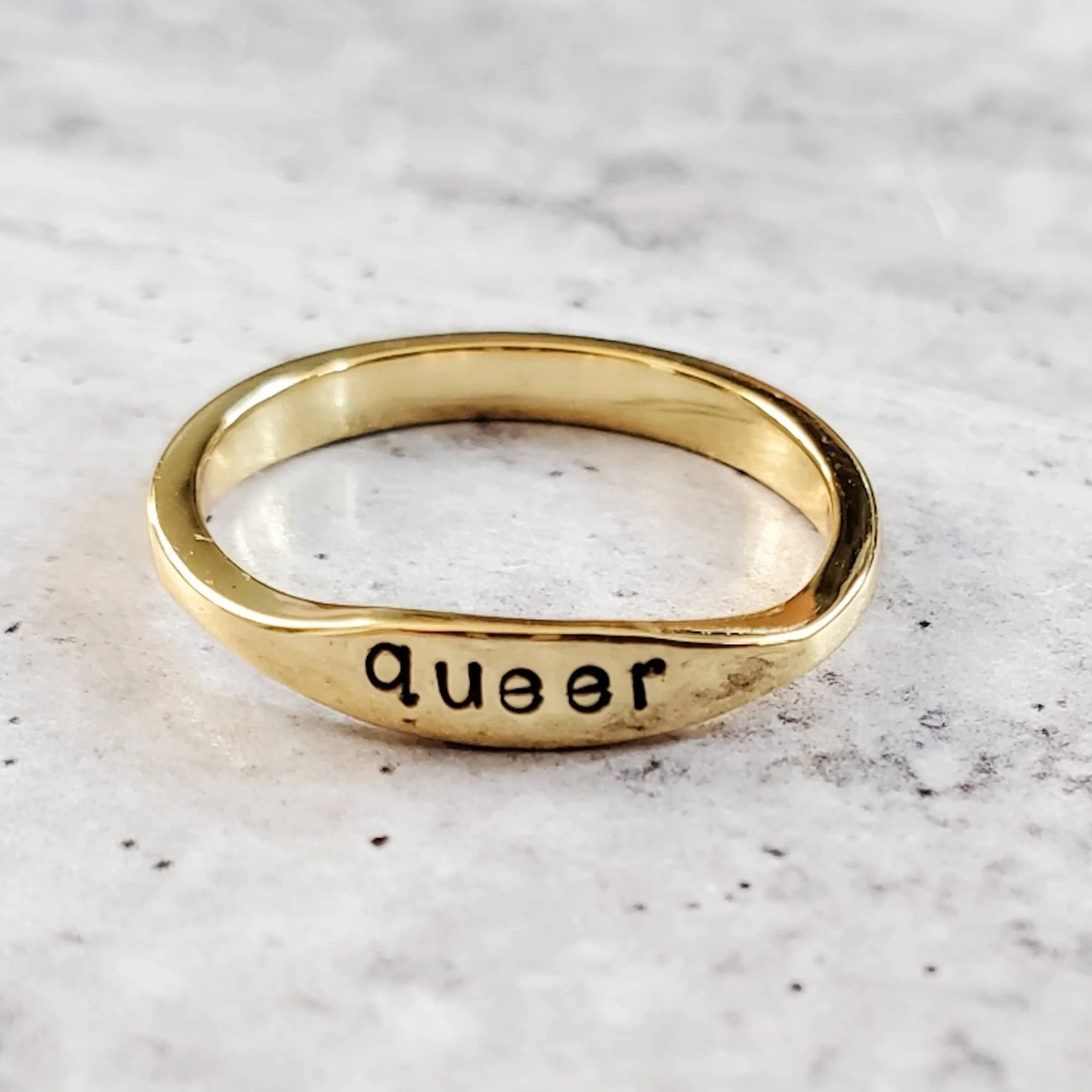 QUEER Dainty Gold Plated or Sterling Silver Ring by Salt and Sparkle - Image 2