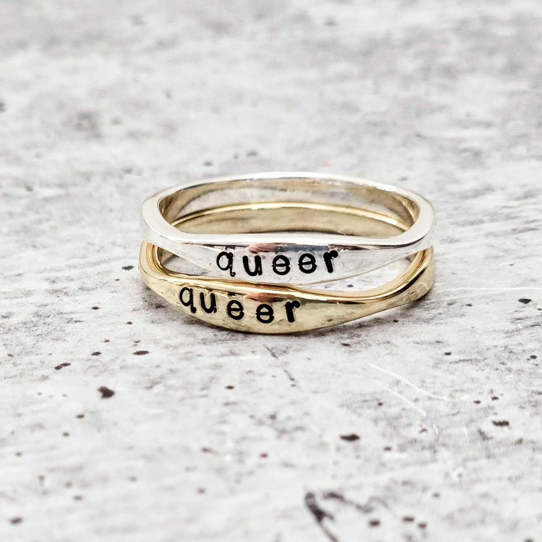 QUEER Dainty Gold Plated or Sterling Silver Ring by Salt and Sparkle - Image 4