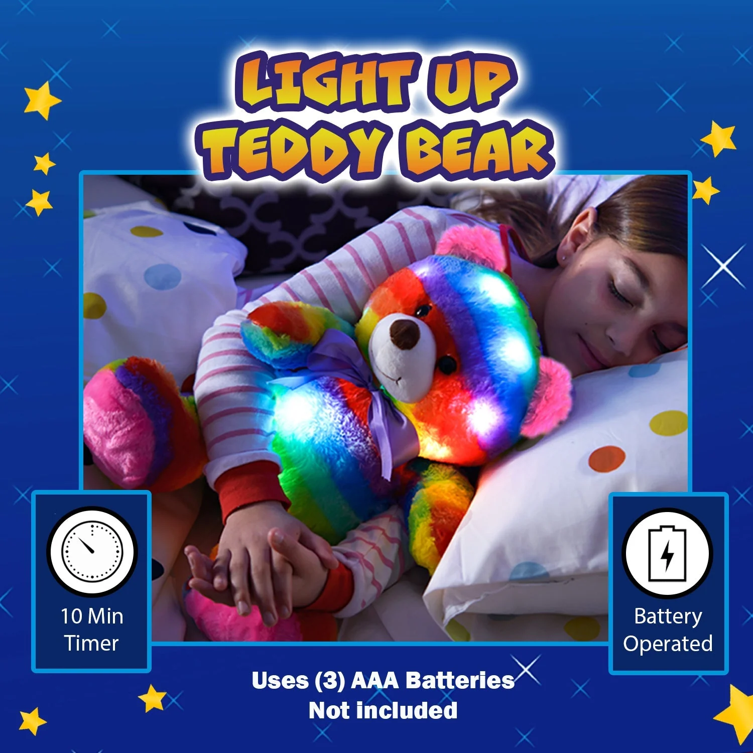 Rainbow Lites Teddy Bear Glow Plush LED Night Light Up Stuffed Animal 2 Pack Set (16 inch) by The Noodley - Image 2