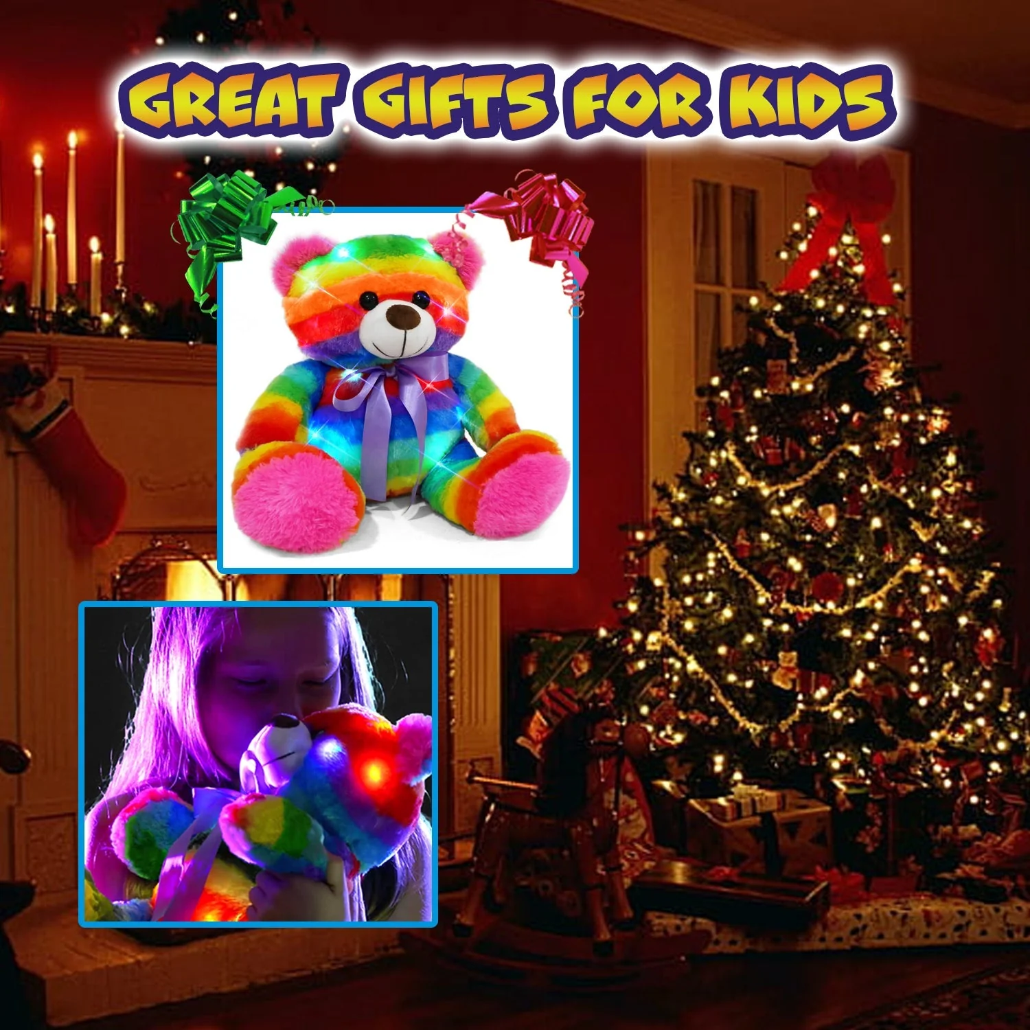 Rainbow Lites Teddy Bear Glow Plush LED Night Light Up Stuffed Animal 2 Pack Set (16 inch) by The Noodley - Image 3