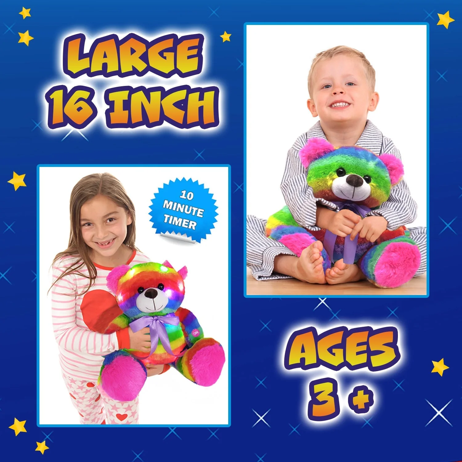 Rainbow Lites Teddy Bear Glow Plush LED Night Light Up Stuffed Animal 2 Pack Set (16 inch) by The Noodley - Image 4