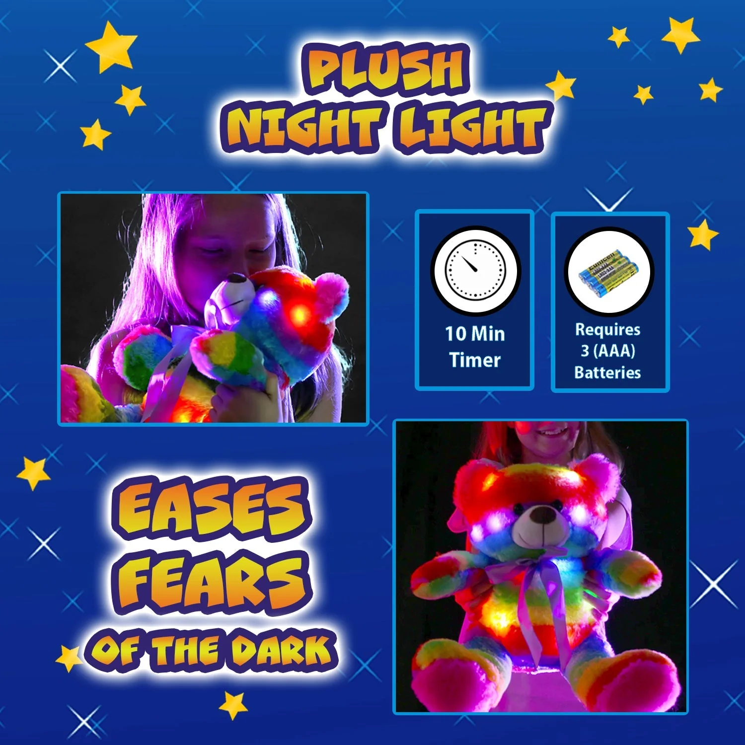Rainbow Lites Teddy Bear Glow Plush LED Night Light Up Stuffed Animal 2 Pack Set (16 inch) by The Noodley - Image 6