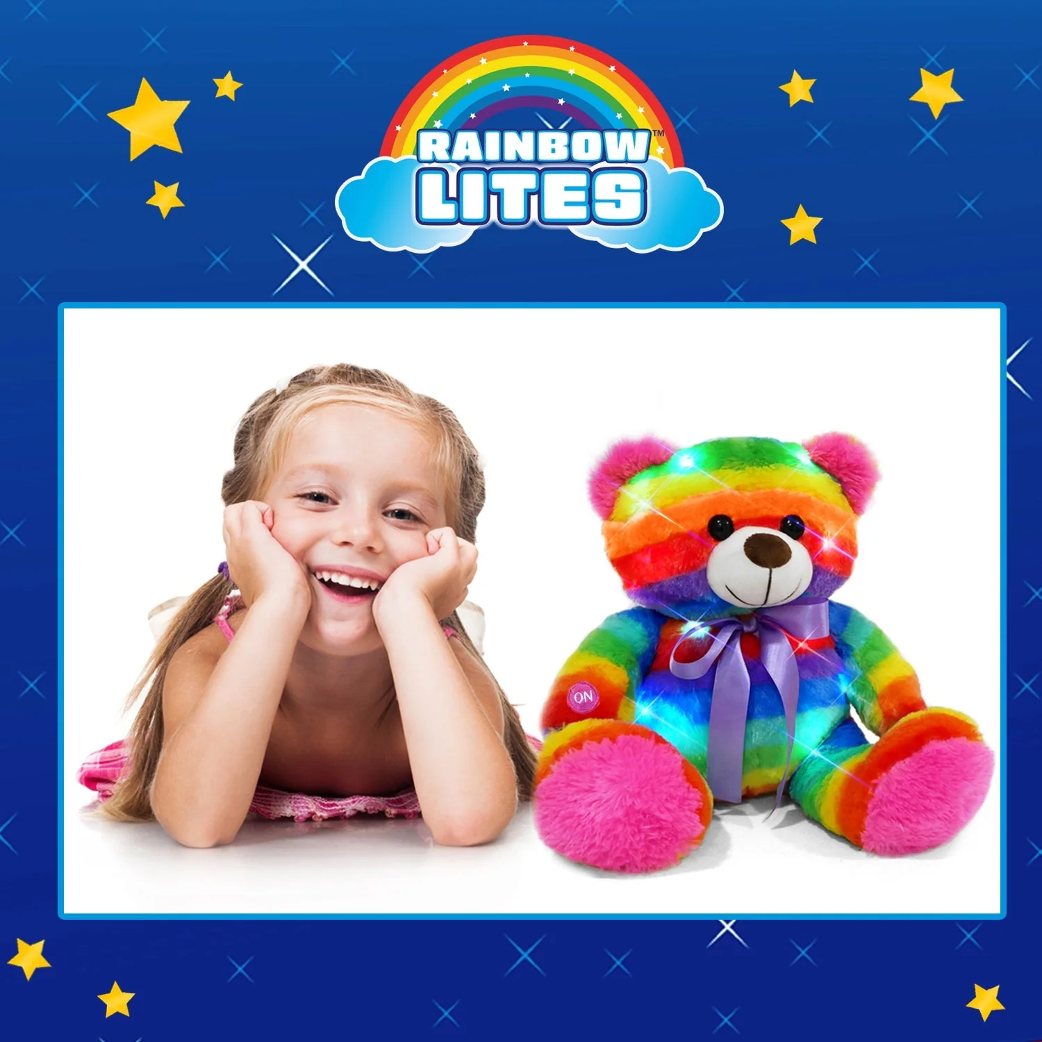 Rainbow Lites Teddy Bear Glow Plush LED Night Light Up Stuffed Animal 2 Pack Set (16 inch) by The Noodley - Image 7