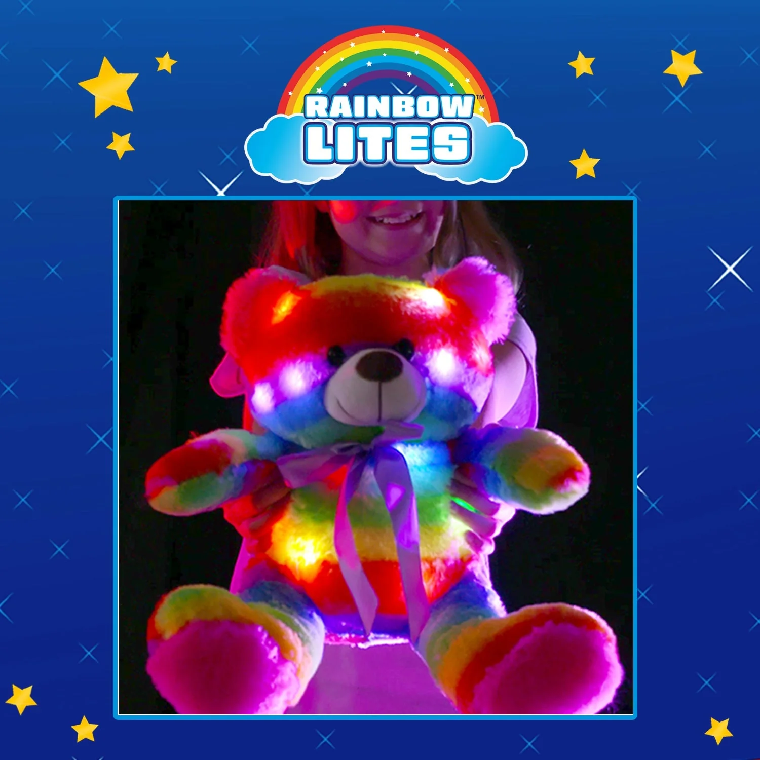 Rainbow Lites Teddy Bear Glow Plush LED Night Light Up Stuffed Animal 2 Pack Set (16 inch) by The Noodley - Image 8