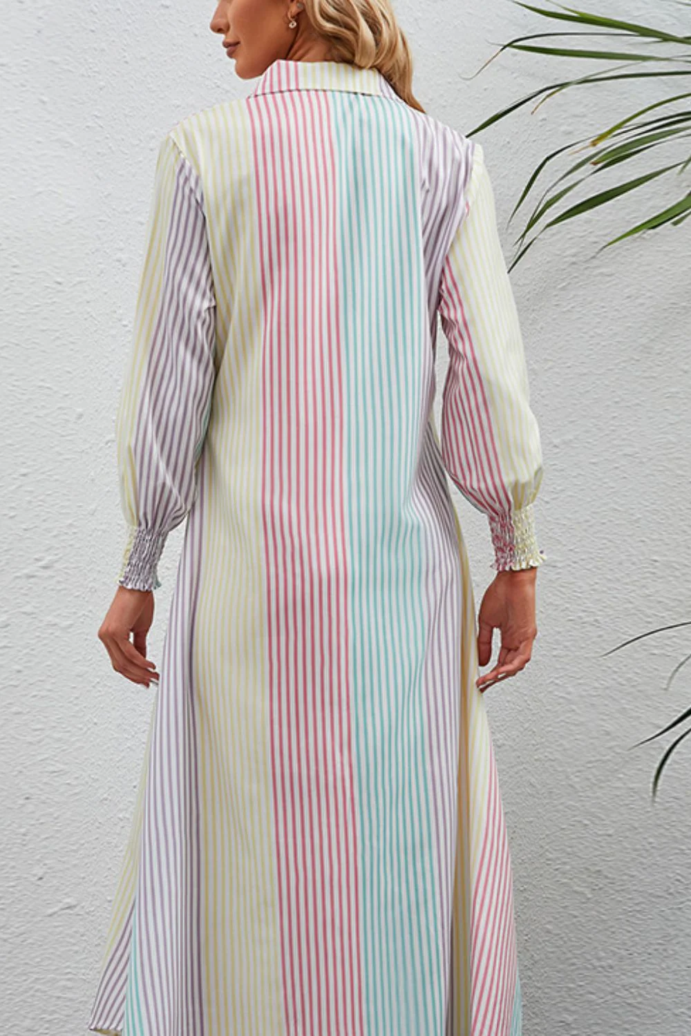 Rainbow Stripe Button-Up Maxi Shirt Dress - Image 2