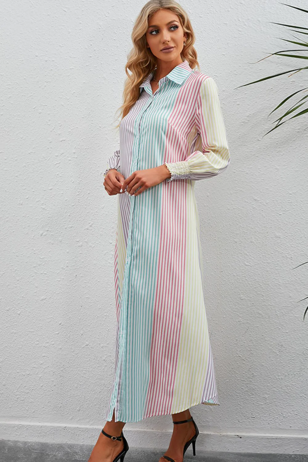Rainbow Stripe Button-Up Maxi Shirt Dress - Image 4