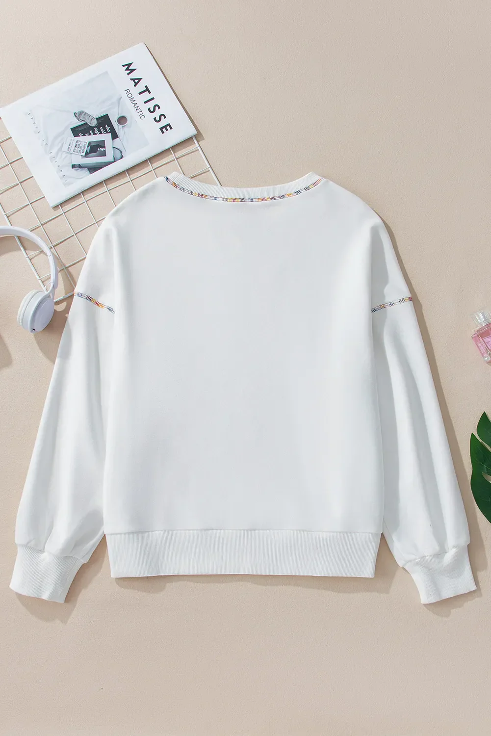 Rainbow Trim Round Neck Long Sleeve Sweatshirt - Image 4