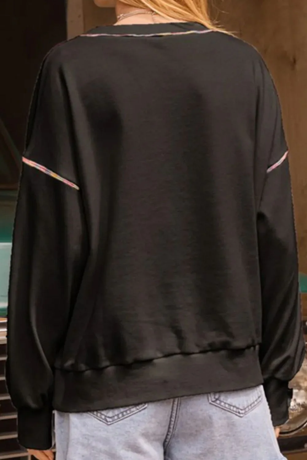 Rainbow Trim Round Neck Long Sleeve Sweatshirt - Image 9
