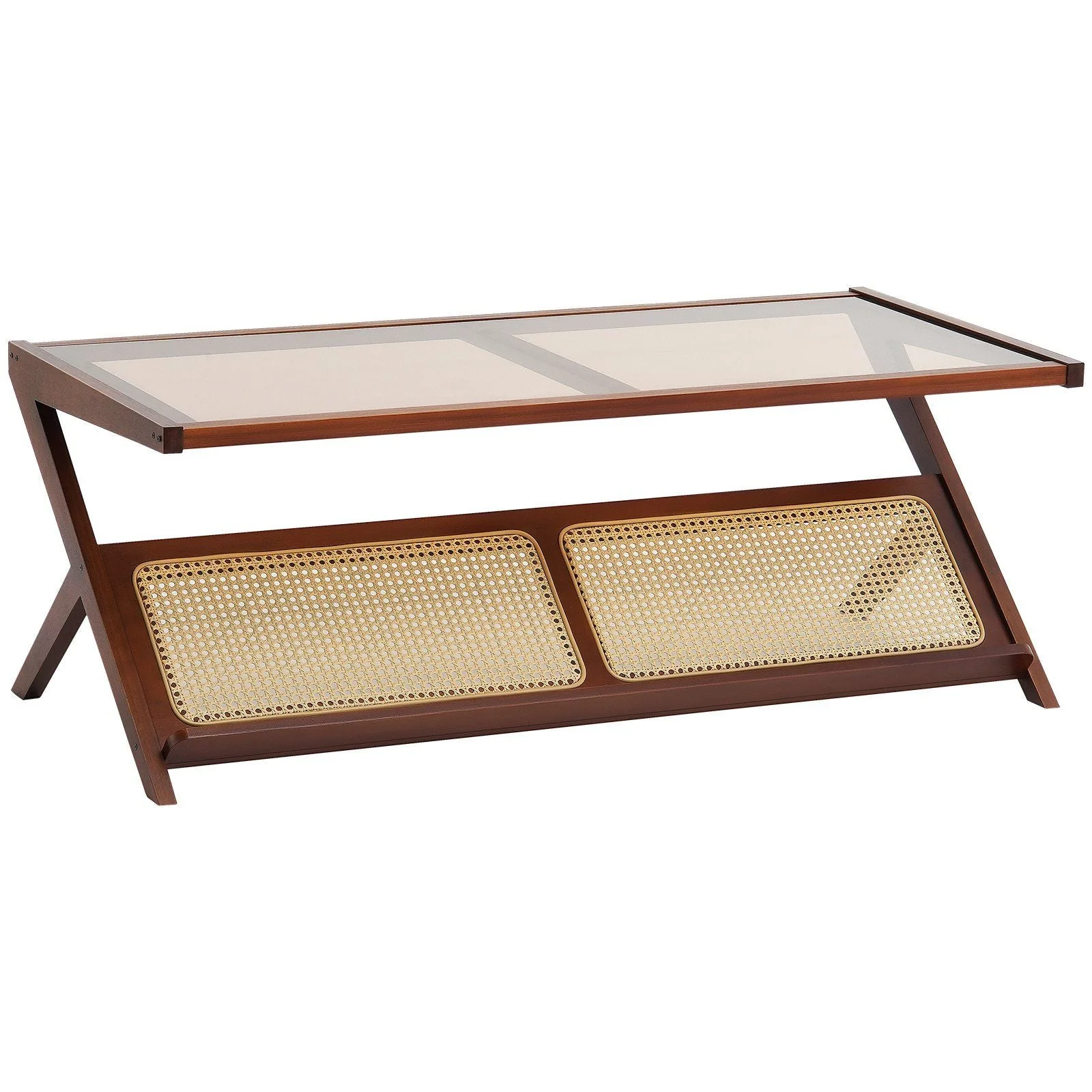 Rattan Coffee Table Z-Shaped Rattan Coffee Table 1-Tier for Living Room - Image 2