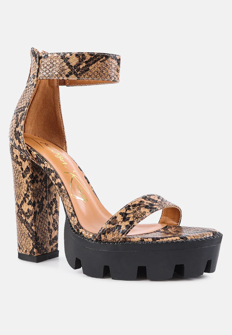 rattle snake print chunky high block heel sandals by London Rag - Image 2