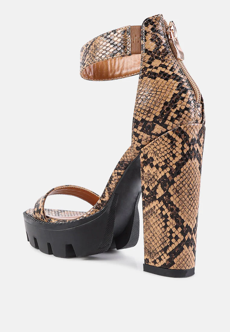 rattle snake print chunky high block heel sandals by London Rag - Image 3