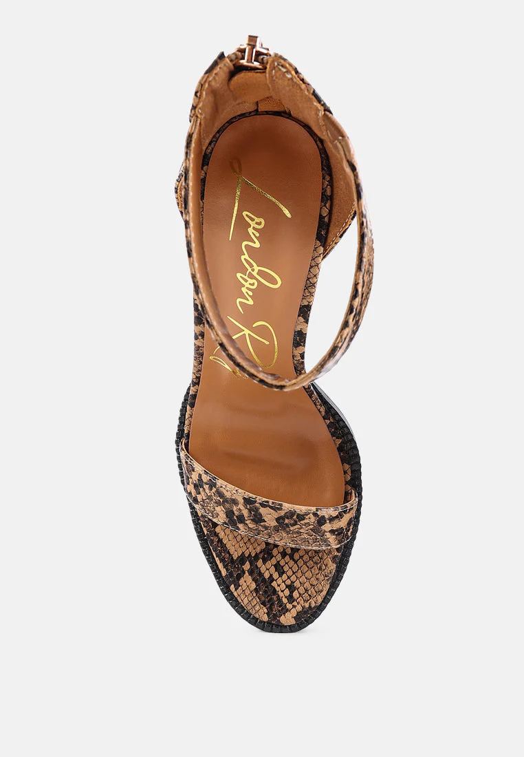 rattle snake print chunky high block heel sandals by London Rag - Image 4