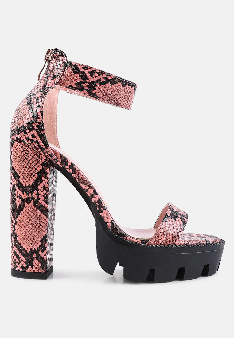 rattle snake print chunky high block heel sandals by London Rag - Image 7