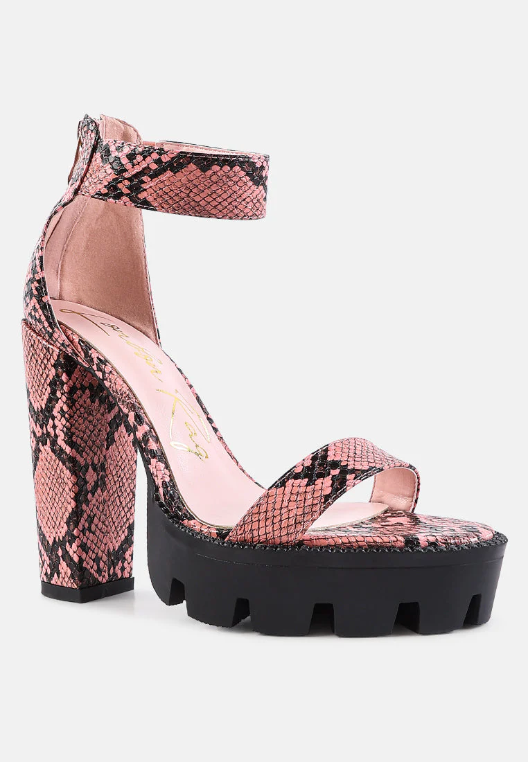 rattle snake print chunky high block heel sandals by London Rag - Image 8