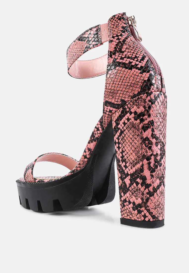 rattle snake print chunky high block heel sandals by London Rag - Image 9