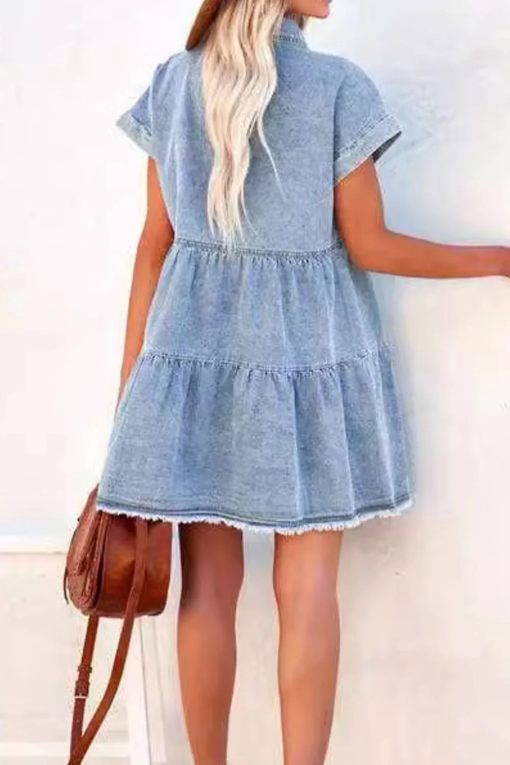 Raw Hem Button Down Denim Mini Dress - Image 3