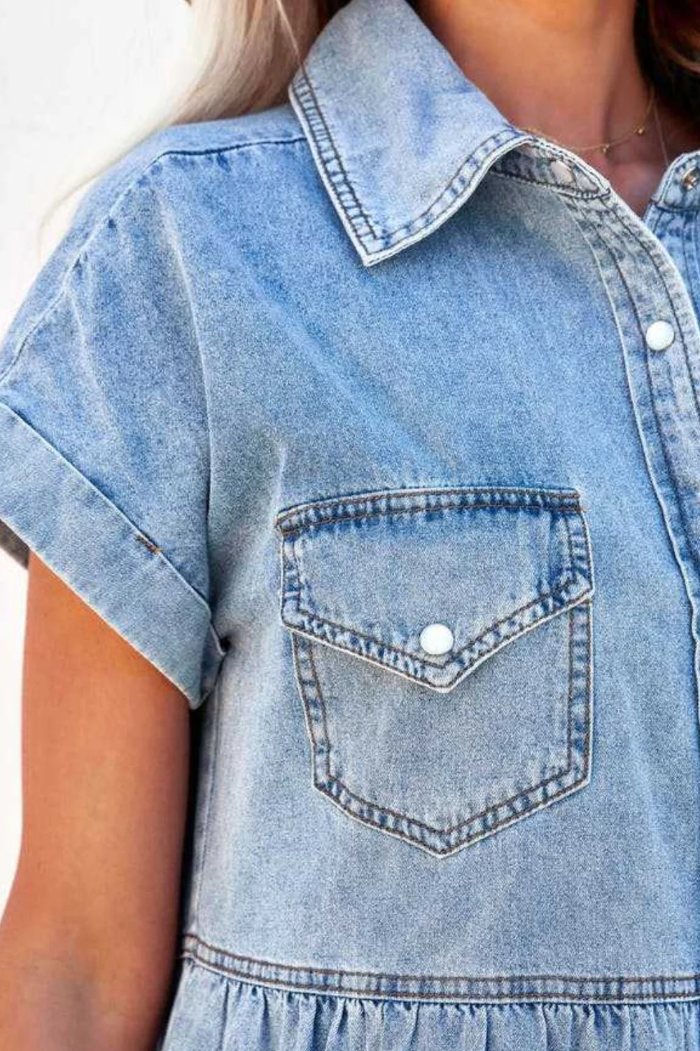 Raw Hem Button Down Denim Mini Dress - Image 6