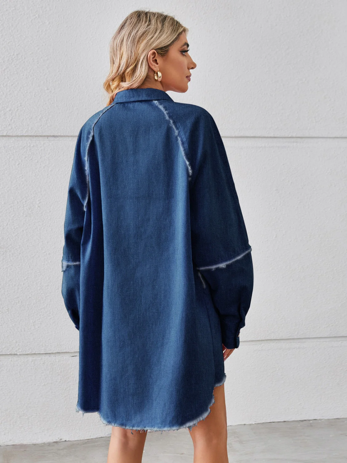 Raw Hem Button Up Denim Dress - Image 12