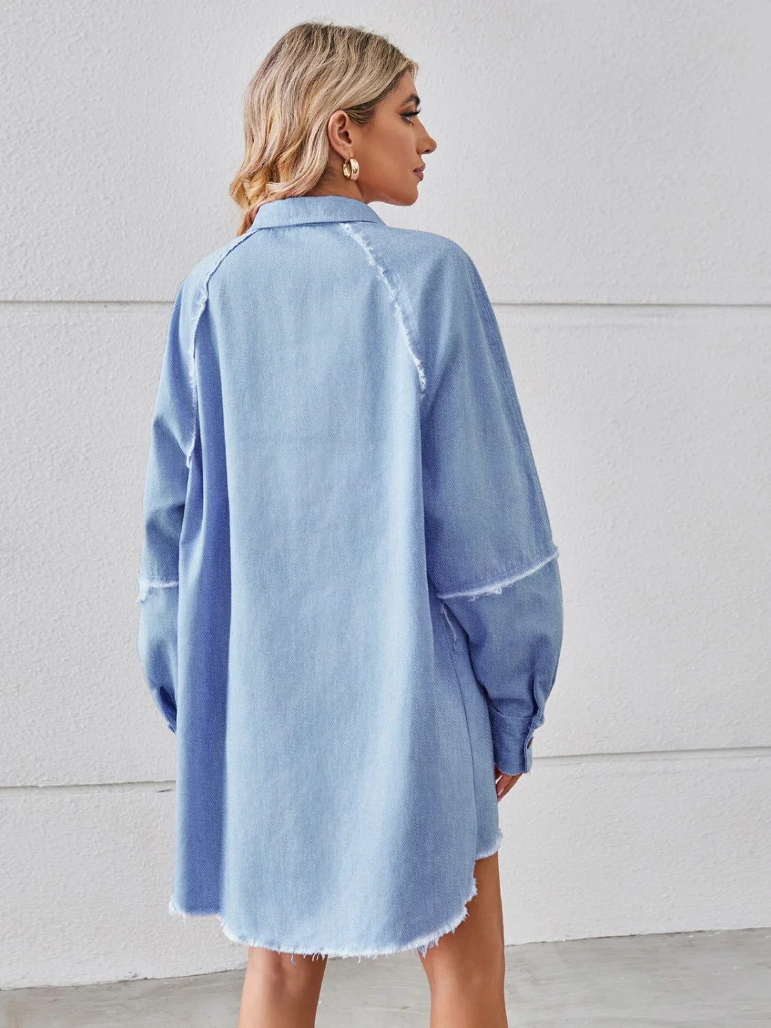 Raw Hem Button Up Denim Dress - Image 2