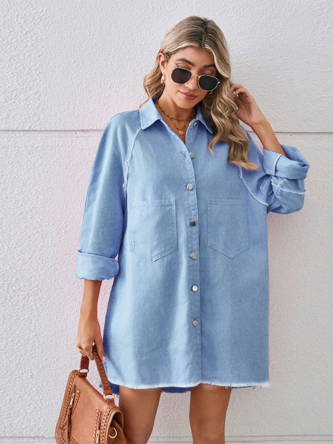 Raw Hem Button Up Denim Dress - Image 3